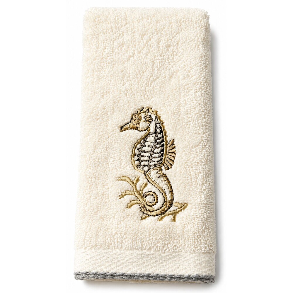 Avanti Fingertip Towels Seahorse Gold Embroidered Ivory Bathroom Set of 2